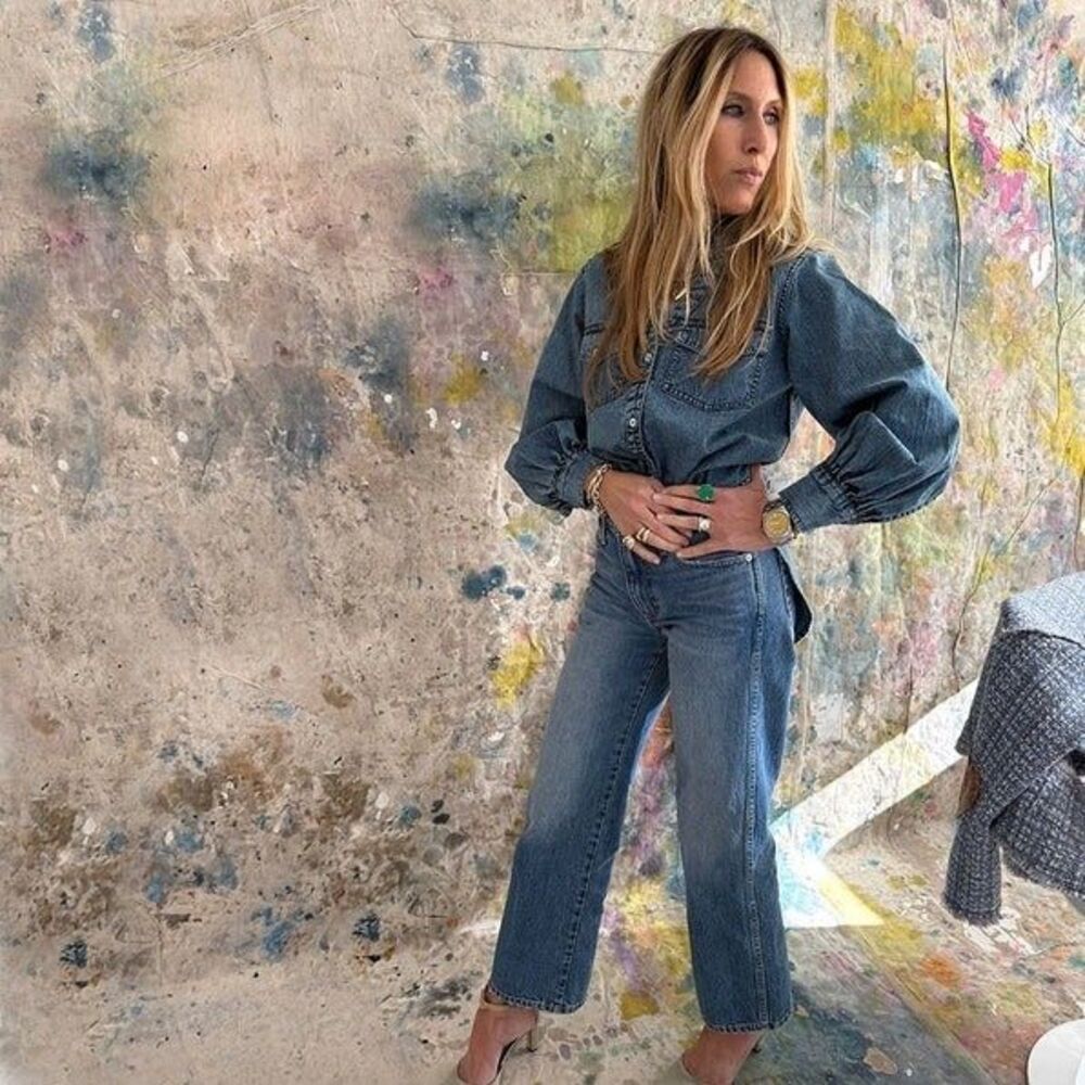 Kerri Rosenthal Puff Sleeve Denim Shirt Top Buttondown Ruffle V-Neck XL 285060 - Picture 5 of 13